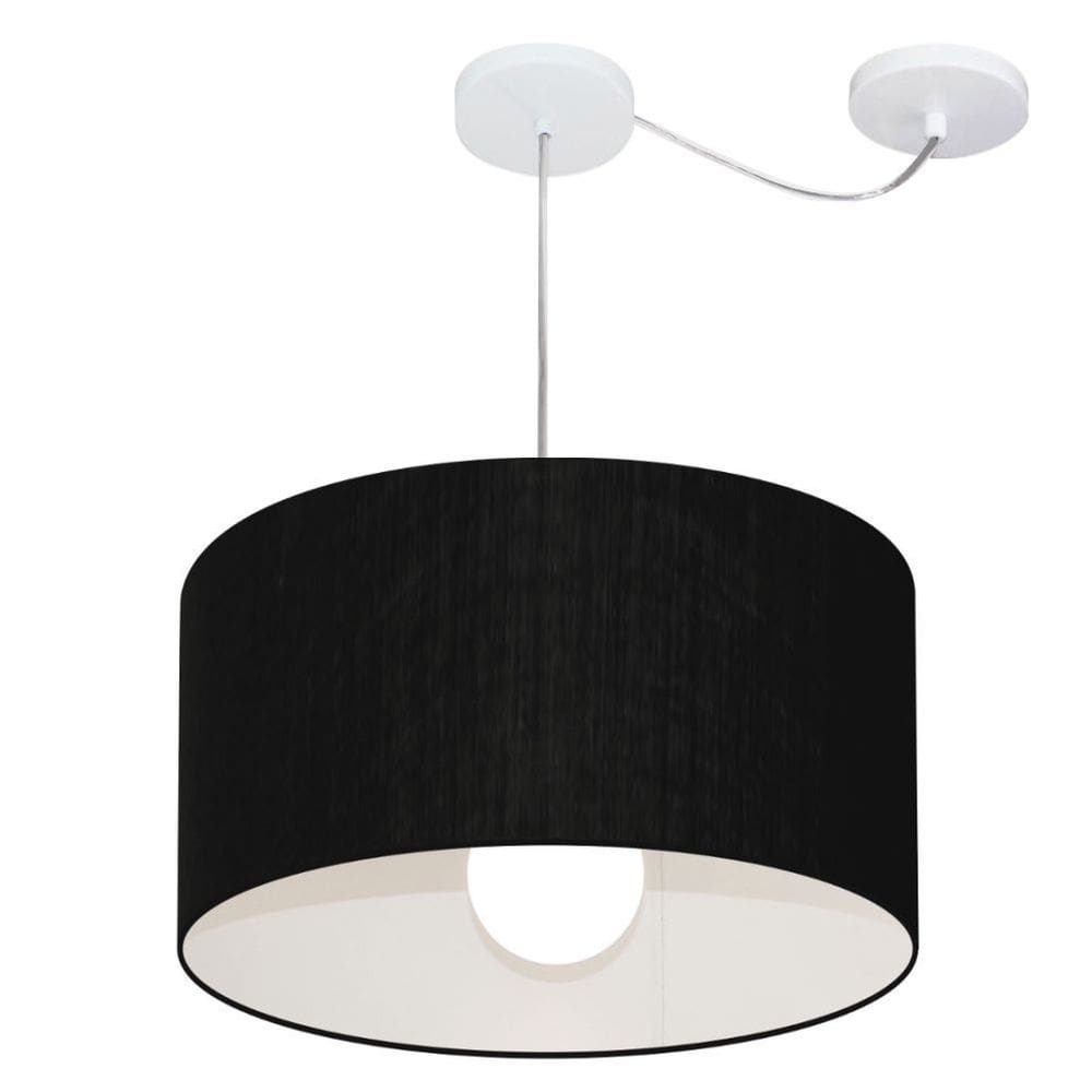 Lustre Pendente Cilíndrico Com Desvio Md-4229 Cúpula em Tecido 45x30cm Preto - Bivolt