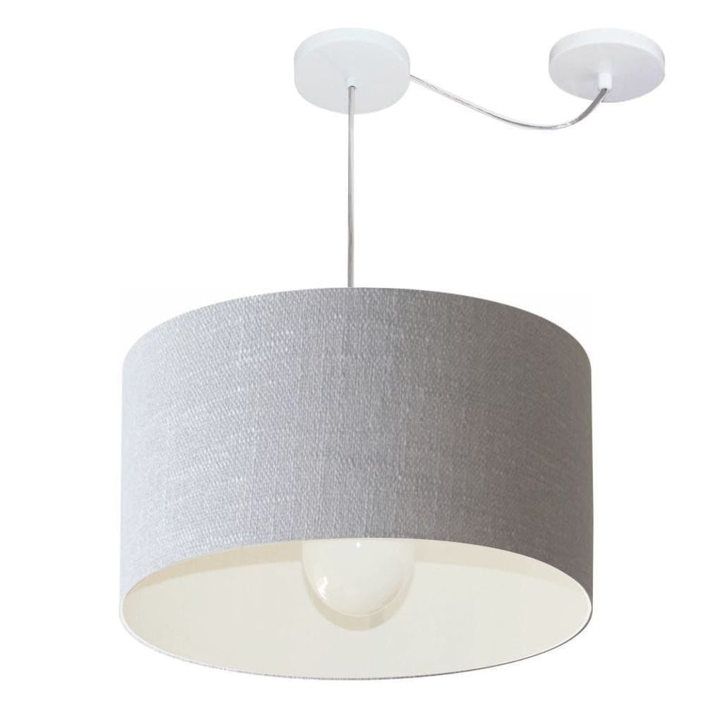 Lustre Pendente Cilíndrico Com Desvio Md-4229 Cúpula em Tecido 45x30cm Rustico Cinza - Bivolt