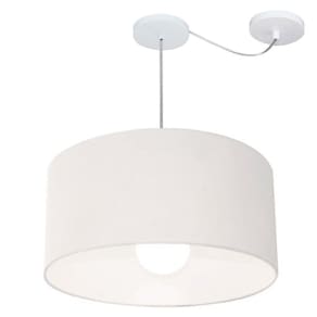 Lustre Pendente Cilíndrico Com Desvio Md-4232 Cúpula em Tecido 55x25cm Branco - Bivolt