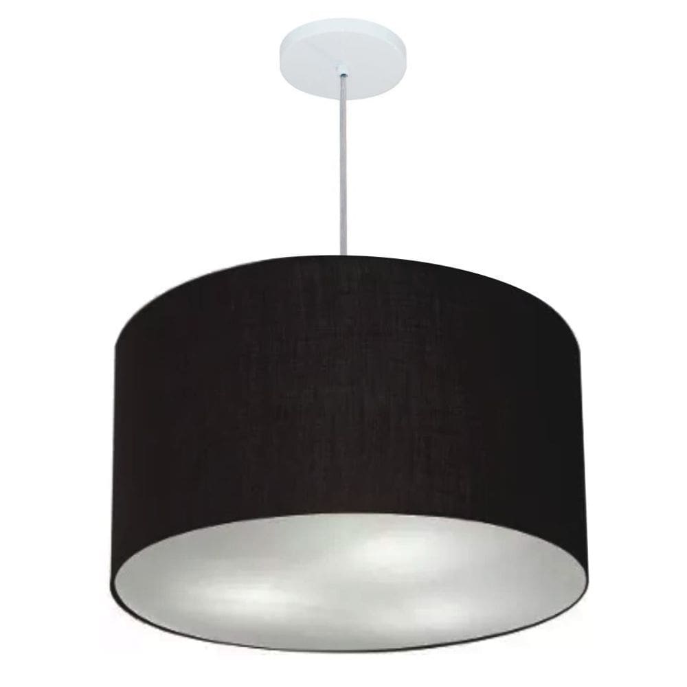 Lustre Pendente Cilíndrico Md-4250 Cúpula em Tecido 45x30cm Preto - Bivolt