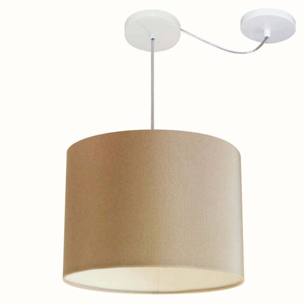 Lustre Pendente Cilíndrico Com Desvio Md-4227 Cúpula em Tecido 40x30cm Palha - Bivolt