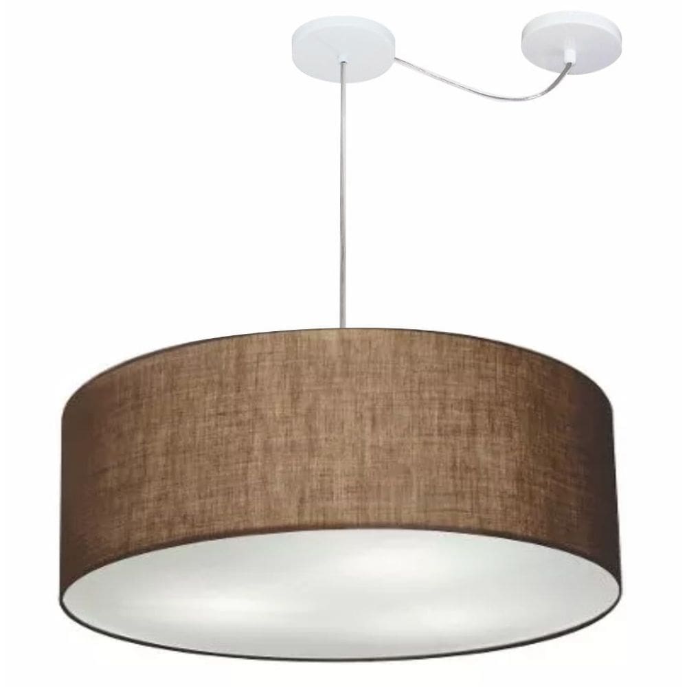 Lustre Pendente Cilíndrico Com Desvio Md-4266 Cúpula em Tecido 60x21cm Café - Bivolt