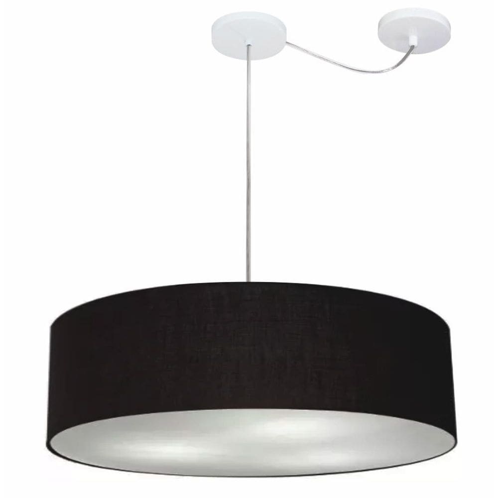 Lustre Pendente Cilíndrico Com Desvio Md-4265 Cúpula em Tecido 60x15cm Preto - Bivolt