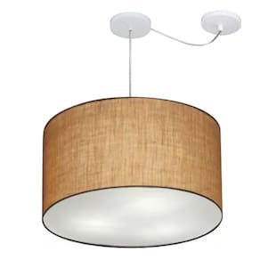 Lustre Pendente Cilíndrico Com Desvio Md-4239 Cúpula em Tecido 45x30cm Palha - Bivolt