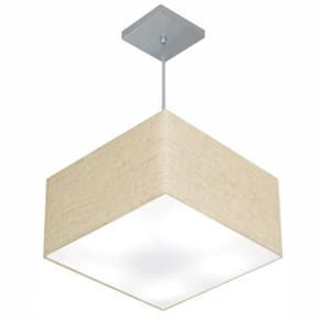 Lustre Pendente Quadrado Md-4020 Cúpula em Tecido 21/35x35cm Rustico Bege - Bivolt