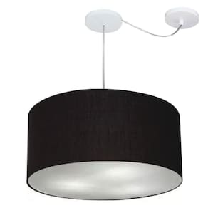 Lustre Pendente Cilíndrico Com Desvio Md-4263 Cúpula em Tecido 55x25cm Preto - Bivolt