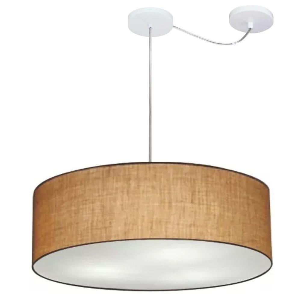Lustre Pendente Cilíndrico Com Desvio Md-4262 Cúpula em Tecido 55x15cm Palha - Bivolt