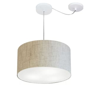 Lustre Cilíndrico C/ Desvio De Centro Md-4256 Cúpula em Tecido 40x21cm Rustico Bege - Bivolt