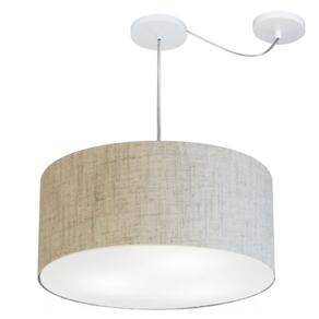 Lustre Pendente Cilíndrico Com Desvio Md-4263 Cúpula em Tecido 55x25cm Rustico Bege - Bivolt