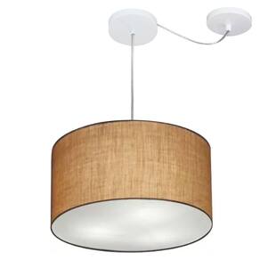 Lustre Cilíndrico C/ Desvio De Centro Md-4256 Cúpula em Tecido 40x21cm Palha - Bivolt