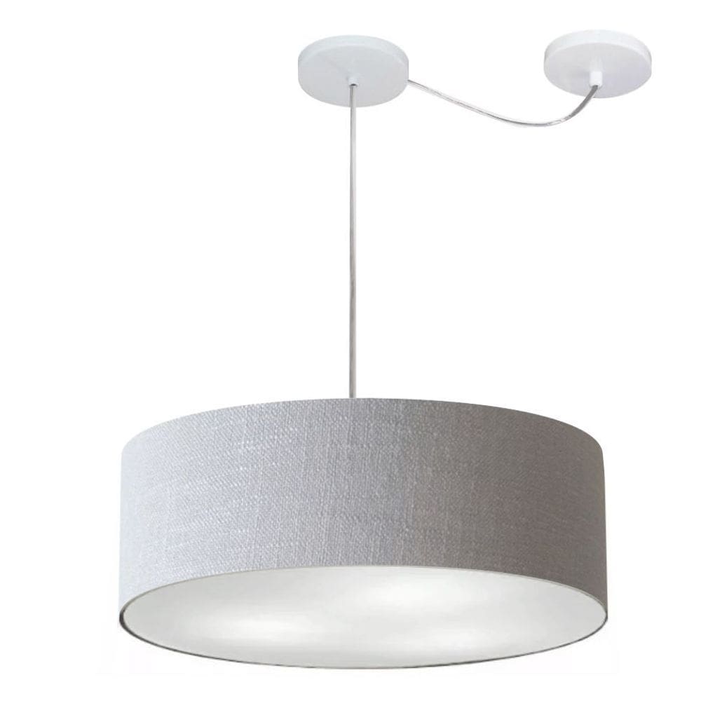 Lustre Pendente Cilíndrico Com Desvio Md-4222 Cúpula em Tecido 45x15cm Rustico Cinza - Bivolt