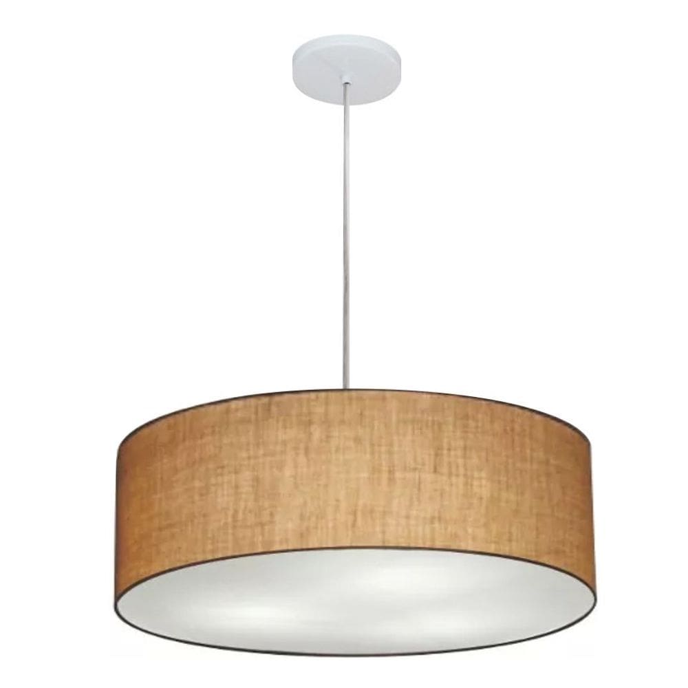 Lustre Pendente Cilíndrico Md-4254 Cúpula em Tecido 45x15cm Palha - Bivolt