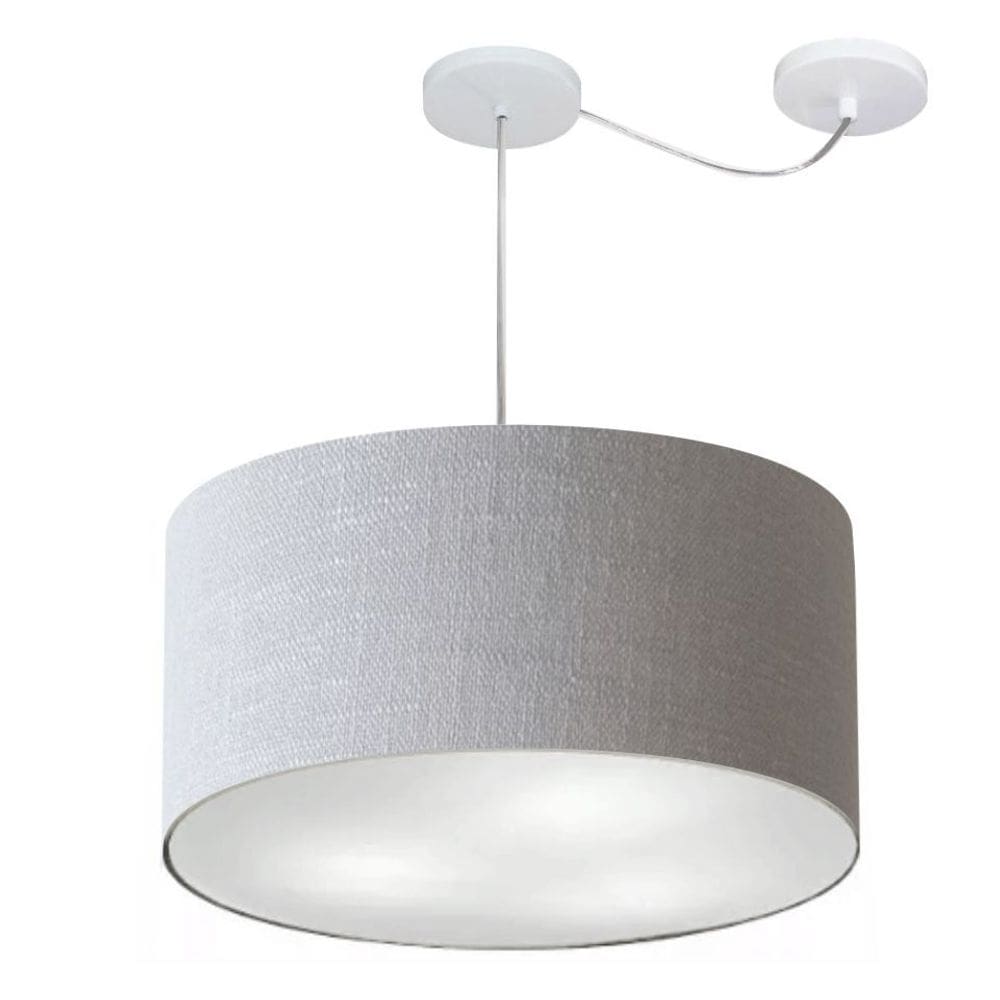Lustre Pendente Cilíndrico Com Desvio Md-4238 Cúpula em Tecido 45x25cm Rustico Cinza - Bivolt