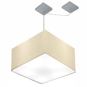 Lustre Pendente Quad C/ Desvio Md-4271 Cúpula em Tecido 30/40x40cm Algodão Crú - Bivolt