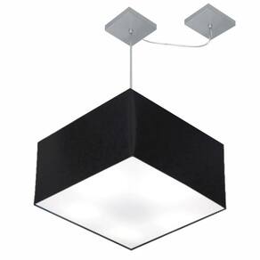 Lustre Pendente Quad C/ Desvio Md-4270 Cúpula em Tecido 30/35x35cm Preto - Bivolt