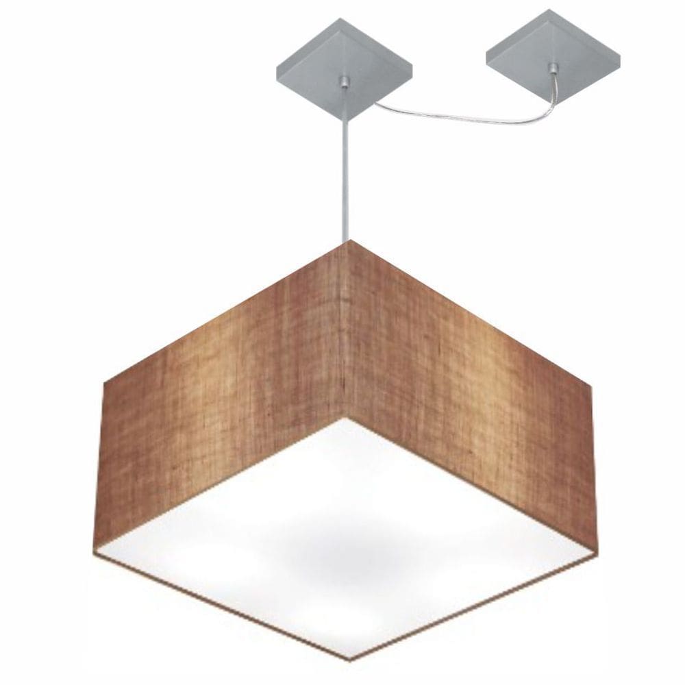 Lustre Pendente Quad C/ Desvio Md-4271 Cúpula em Tecido 30/40x40cm Palha - Bivolt