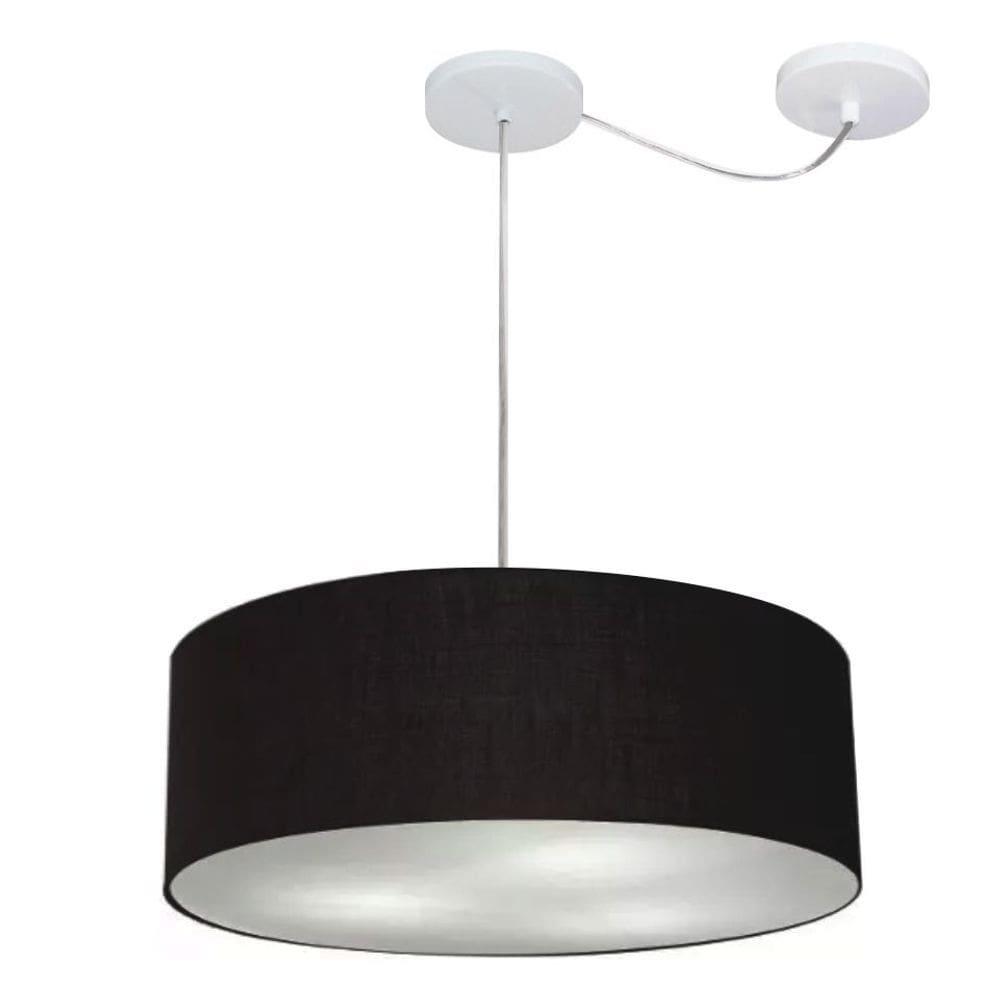 Lustre Pendente Cilíndrico Com Desvio Md-4222 Cúpula em Tecido 45x15cm Preto - Bivolt