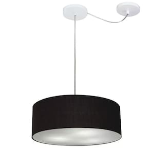 Lustre Cilíndrico C/ Desvio De Centro Md-4255 Cúpula em Tecido 40x15cm Preto - Bivolt