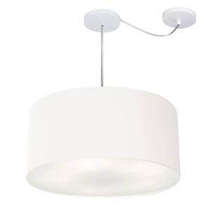Lustre Pendente Cilíndrico Com Desvio Md-4263 Cúpula em Tecido 55x25cm Branco - Bivolt