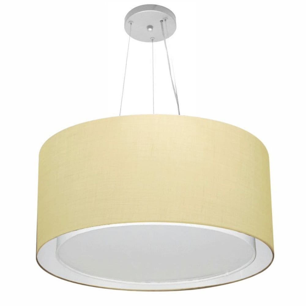 Lustre Pendente Cilíndrico Duplo Md-4301 Cúpula em Tecido 55x30cm Algodão Crú - Bivolt