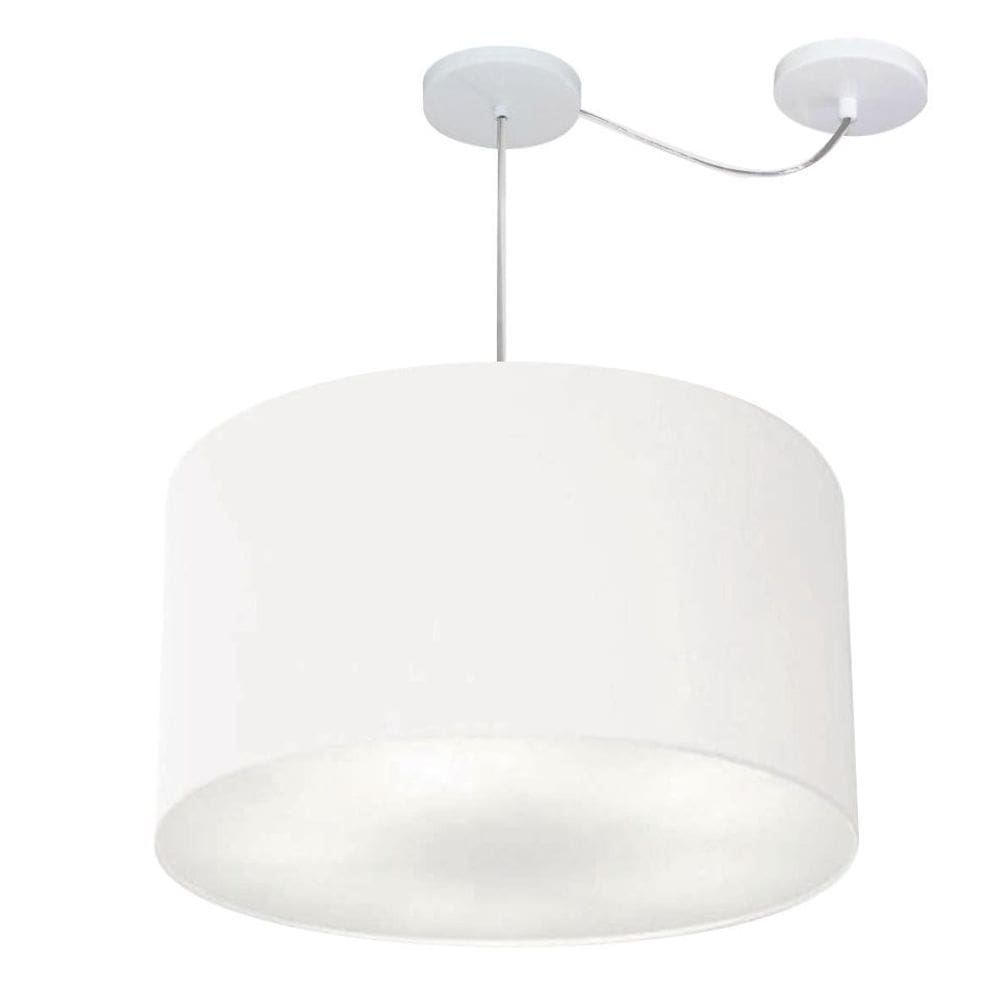 Lustre Pendente Cilíndrico Com Desvio Md-4235 Cúpula em Tecido 45x30cm Branco - Bivolt