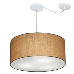 Lustre Pendente Cilíndrico Com Desvio Md-4263 Cúpula em Tecido 55x25cm Palha - Bivolt