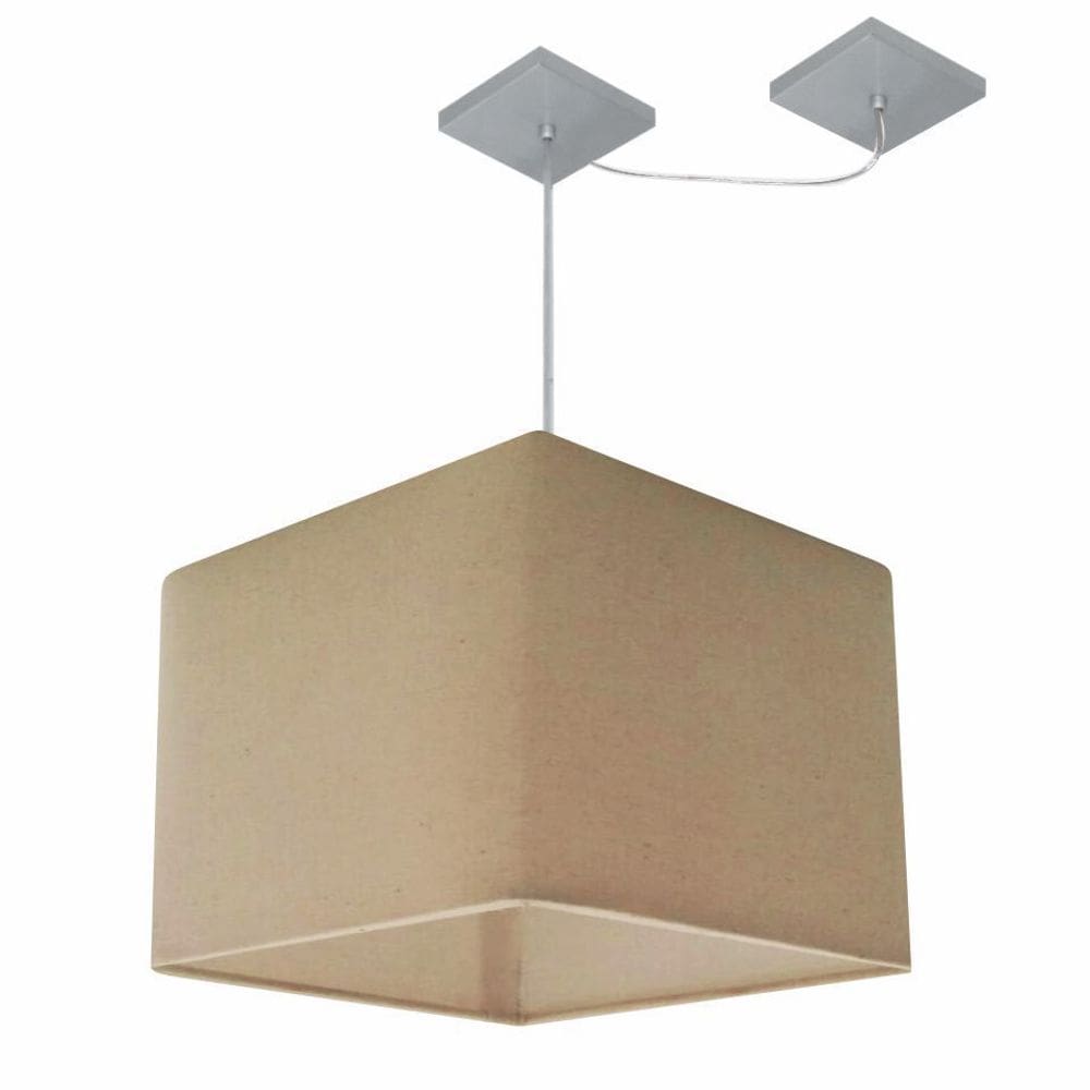 Lustre Pendente Quad C/ Desvio Md-4269 Cúpula em Tecido 30/40x40cm Algodão Crú - Bivolt