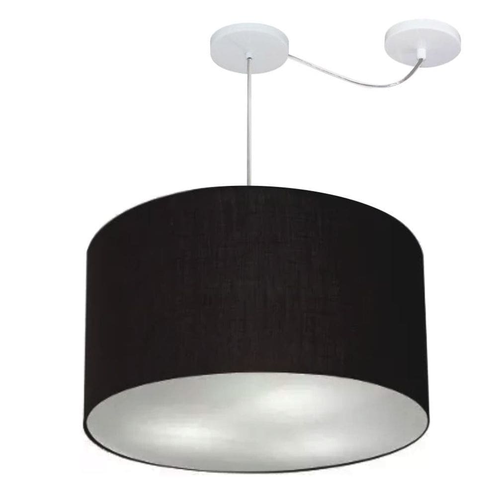 Lustre Pendente Cilíndrico Com Desvio Md-4235 Cúpula em Tecido 45x30cm Preto - Bivolt