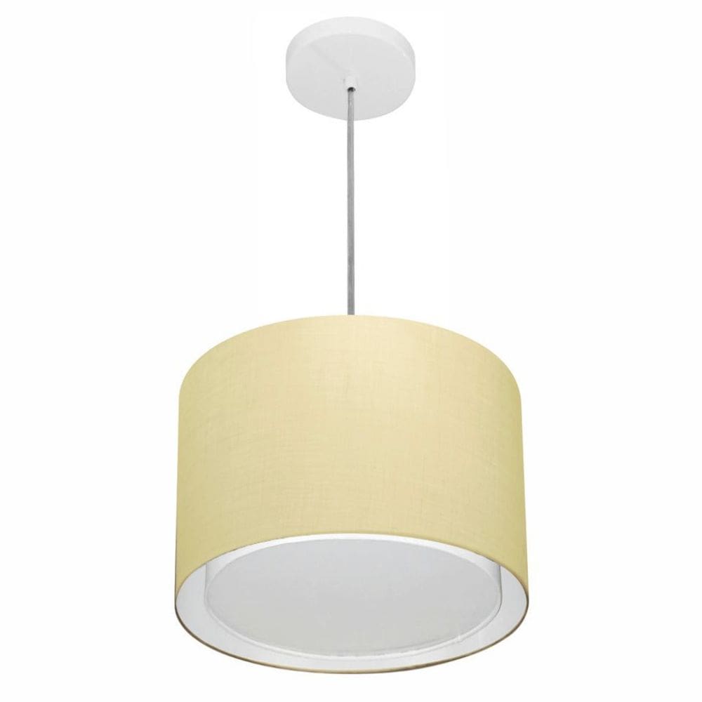 Lustre Pendente Cilíndrico Duplo Md-4285 Cúpula em Tecido 35x30cm Algodão Crú - Bivolt