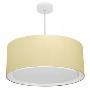 Lustre Pendente Cilíndrico Duplo Md-4291 Cúpula em Tecido 60x30cm Algodão Crú - Bivolt
