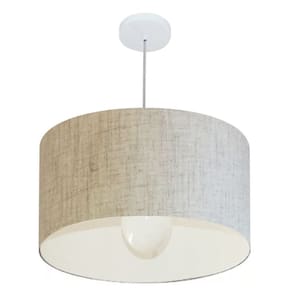 Lustre Pendente Cilíndrico Md-4169 Cúpula em Tecido 60x30cm Rustico Bege - Bivolt