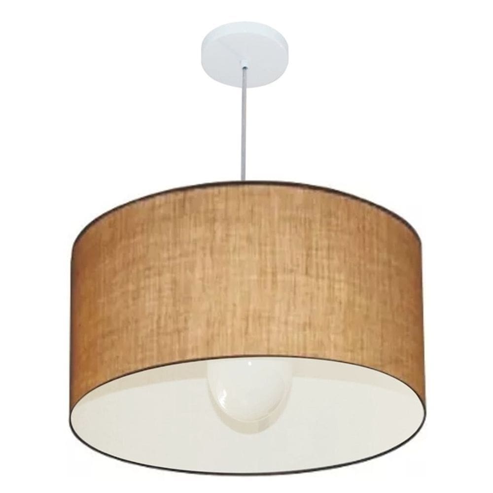 Lustre Pendente Cilíndrico Md-4169 Cúpula em Tecido 60x30cm Palha - Bivolt
