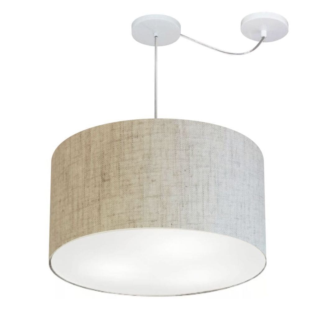Lustre Pendente Cilíndrico Com Desvio Md-4235 Cúpula em Tecido 45x30cm Rustico Bege - Bivolt