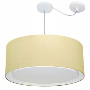 Lustre Pendente Cilíndrico Com Desvio Md-4318 Cúpula em Tecido 60x30cm Algodão Crú - Bivolt