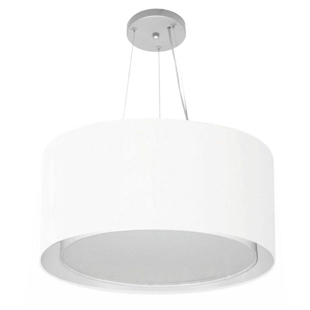 Lustre Pendente Cilíndrico Duplo Md-4300 Cúpula em Tecido 50x30cm Branco - Bivolt