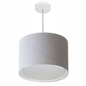 Lustre Pendente Cilíndrico Duplo Md-4286 Cúpula em Tecido 40x30cm Rustico Cinza - Bivolt