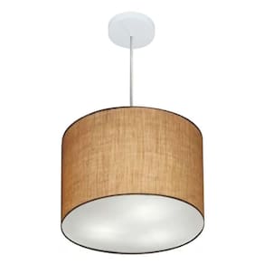Lustre Pendente Cilíndrico Md-4212 Cúpula em Tecido 40x30cm Palha - Bivolt