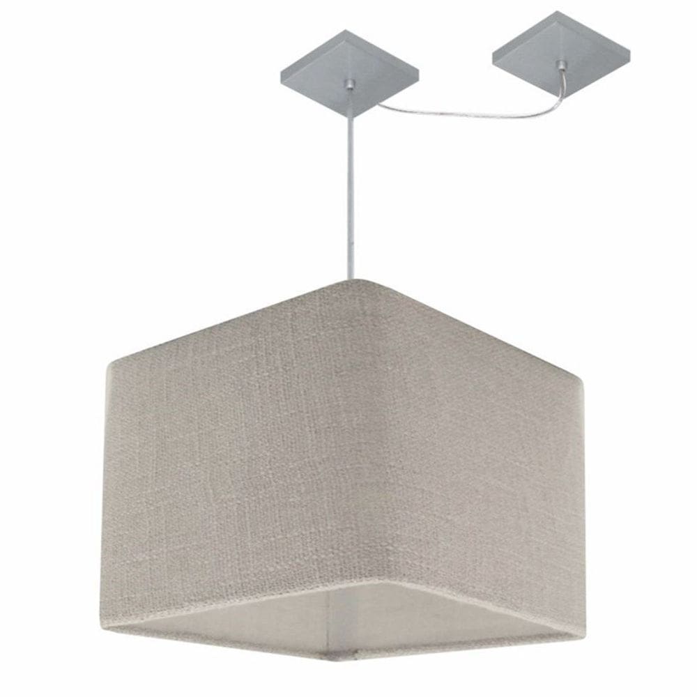 Lustre Pendente Quad C/ Desvio Md-4268 Cúpula em Tecido 30/35x35cm Rustico Cinza - Bivolt