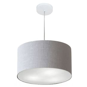 Lustre Pendente Cilíndrico Md-4099 Cúpula em Tecido 40x25cm Rustico Cinza - Bivolt