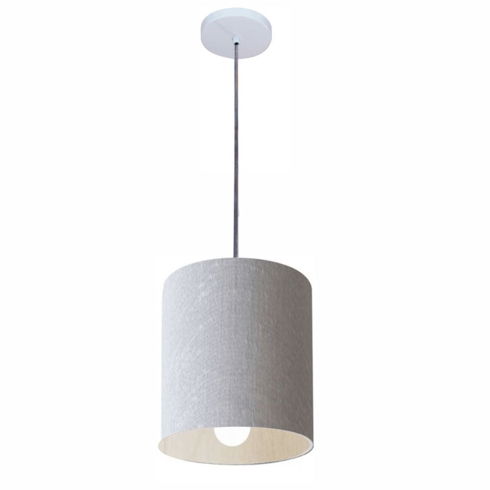 Lustre Pendente Cilíndrico Md-4200 Cúpula em Tecido 14x15cm Rustico Cinza - Bivolt