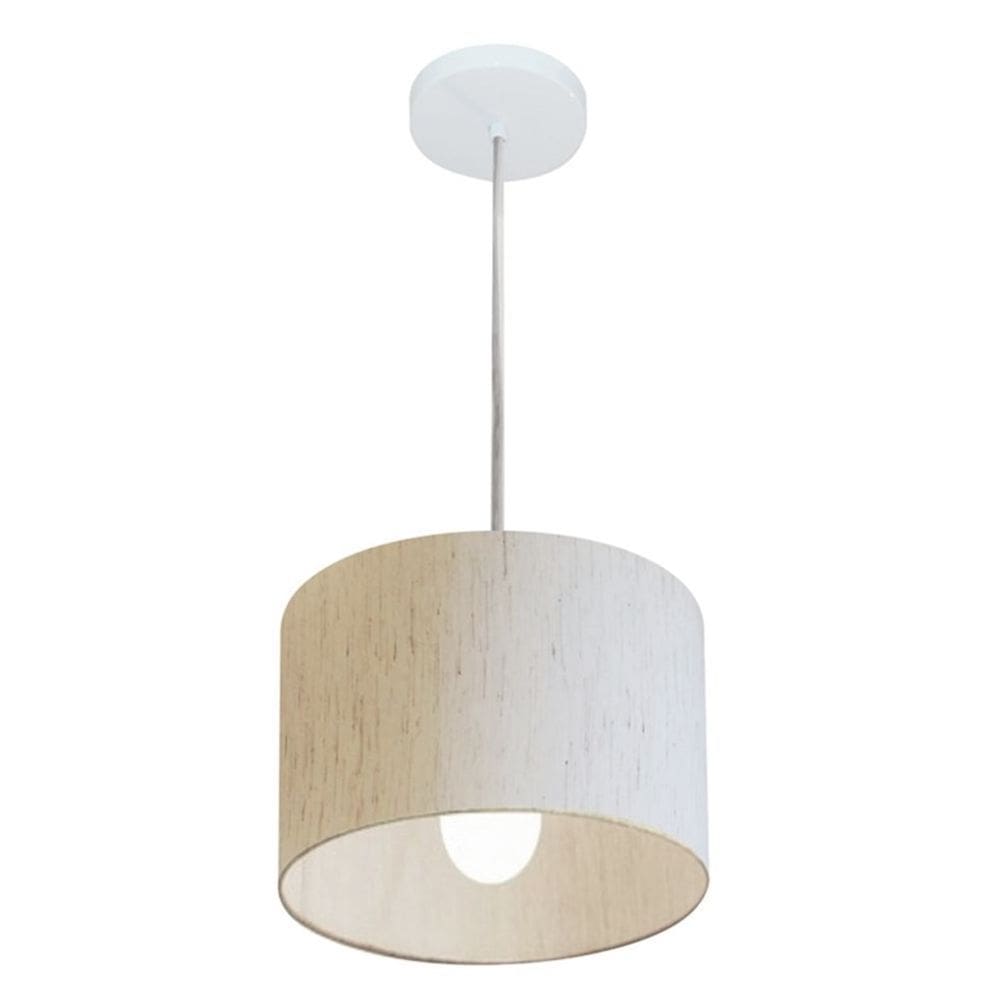 Lustre Pendente Cilíndrico Md-4201 Cúpula em Tecido 25x25cm Linho Bege - Bivolt