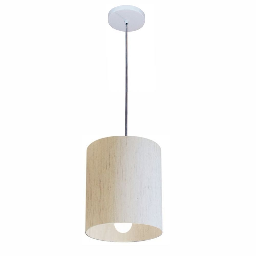 Lustre Pendente Cilíndrico Md-4200 Cúpula em Tecido 14x15cm Linho Bege - Bivolt