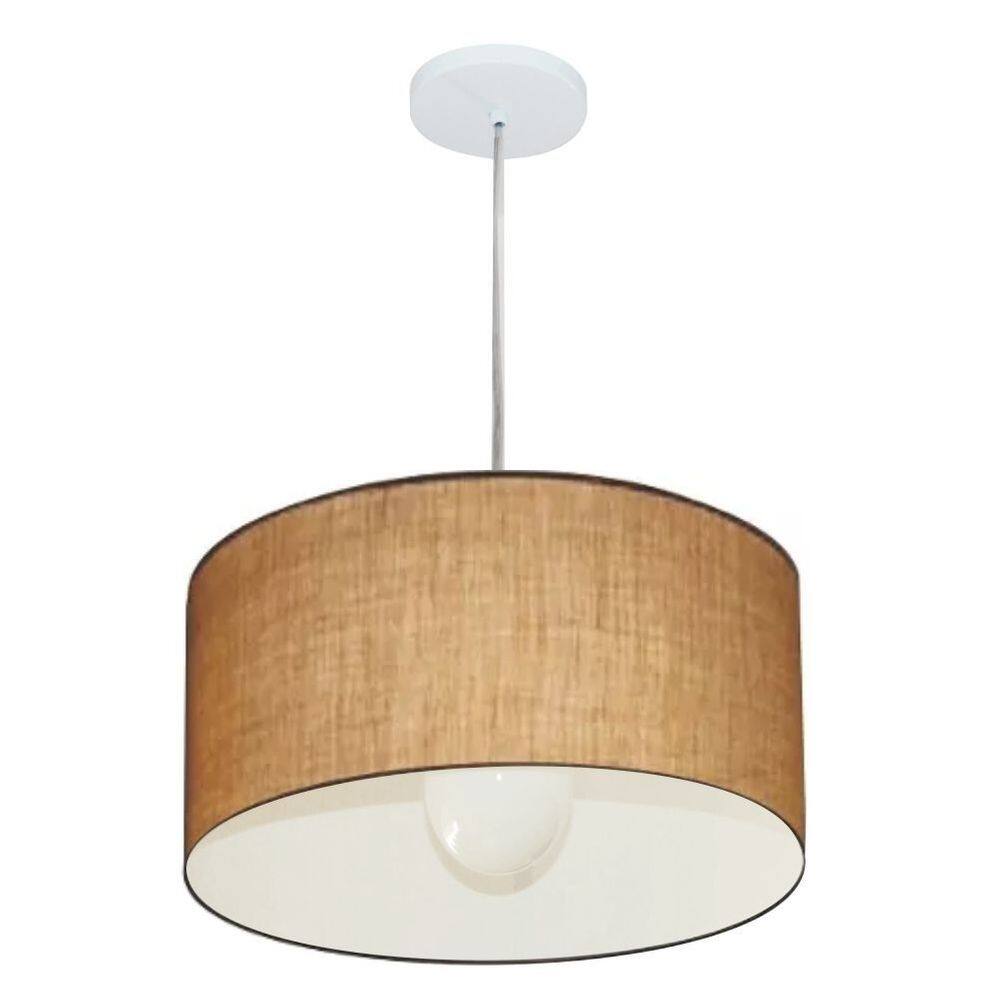 Lustre Pendente Cilíndrico Md-4202 Cúpula em Tecido 40x25cm Palha - Bivolt