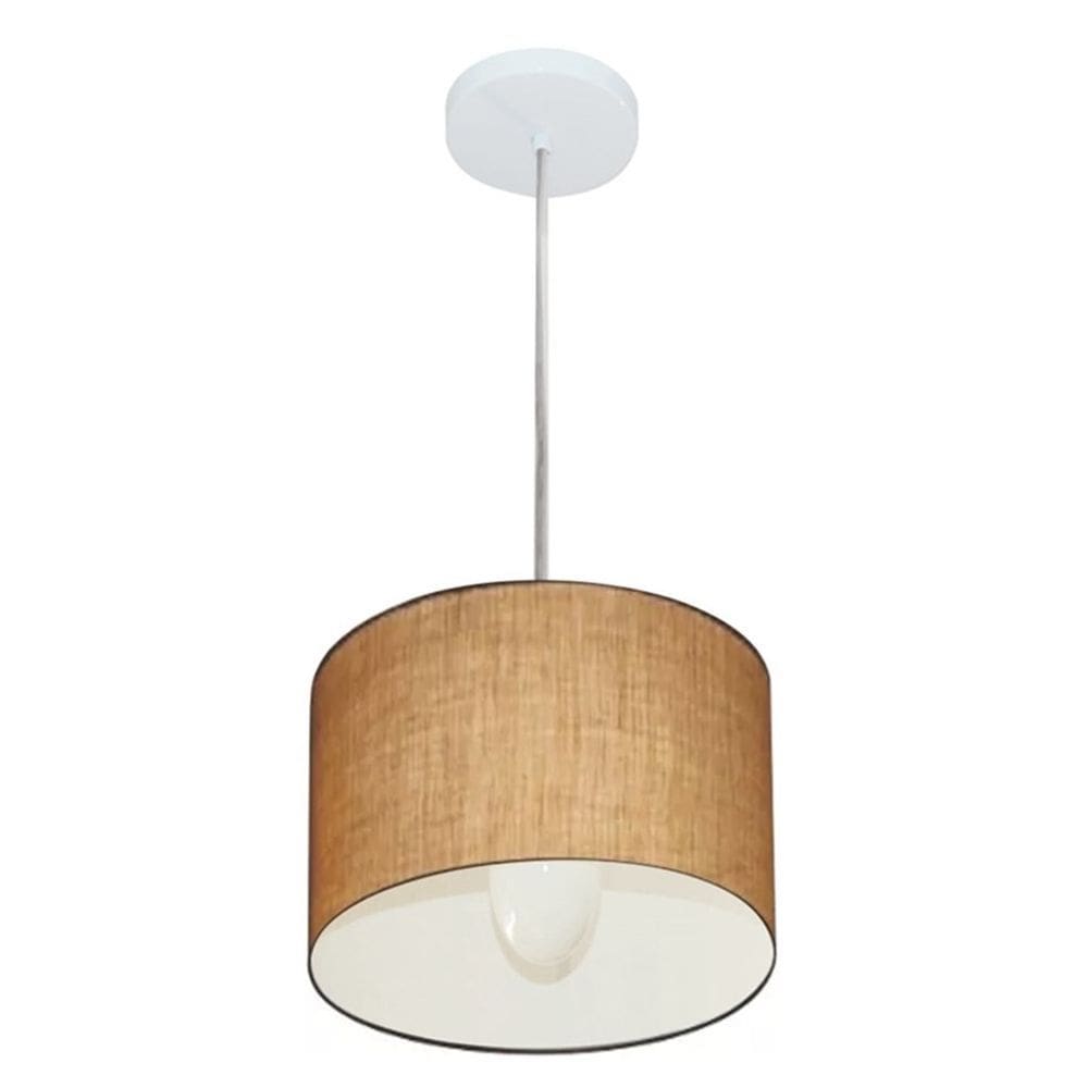 Lustre Pendente Cilíndrico Md-4201 Cúpula em Tecido 25x25cm Palha - Bivolt