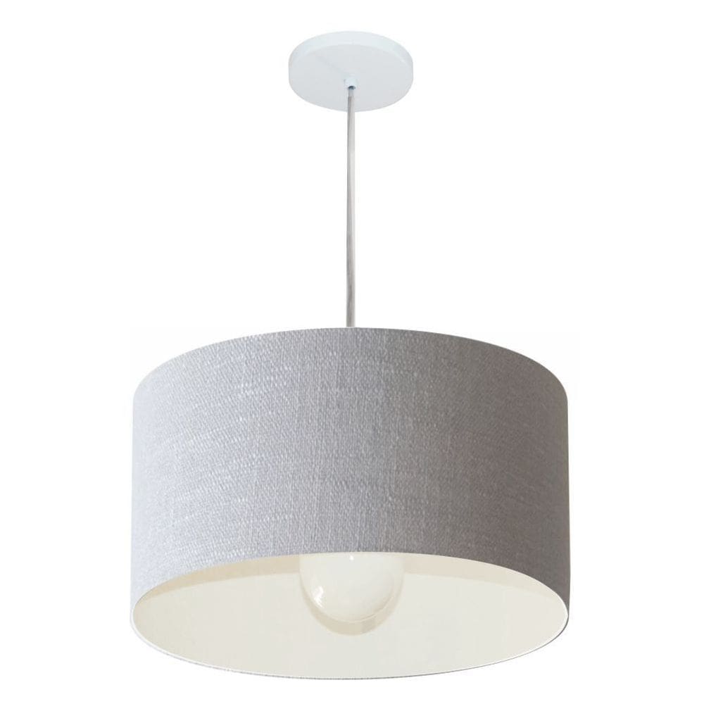 Lustre Pendente Cilíndrico Md-4202 Cúpula em Tecido 40x25cm Rustico Cinza - Bivolt