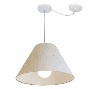 Lustre Pendente Cone Com Desvio Md-4272 Cúpula Tec 25/15x40cm Linho Bege - Bivolt