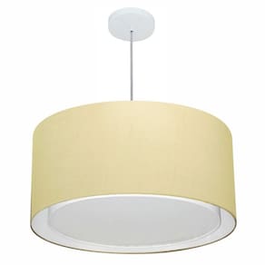 Lustre Pendente Cilíndrico Duplo Md-4296 Cúpula em Tecido 55x30cm Algodão Crú - Bivolt