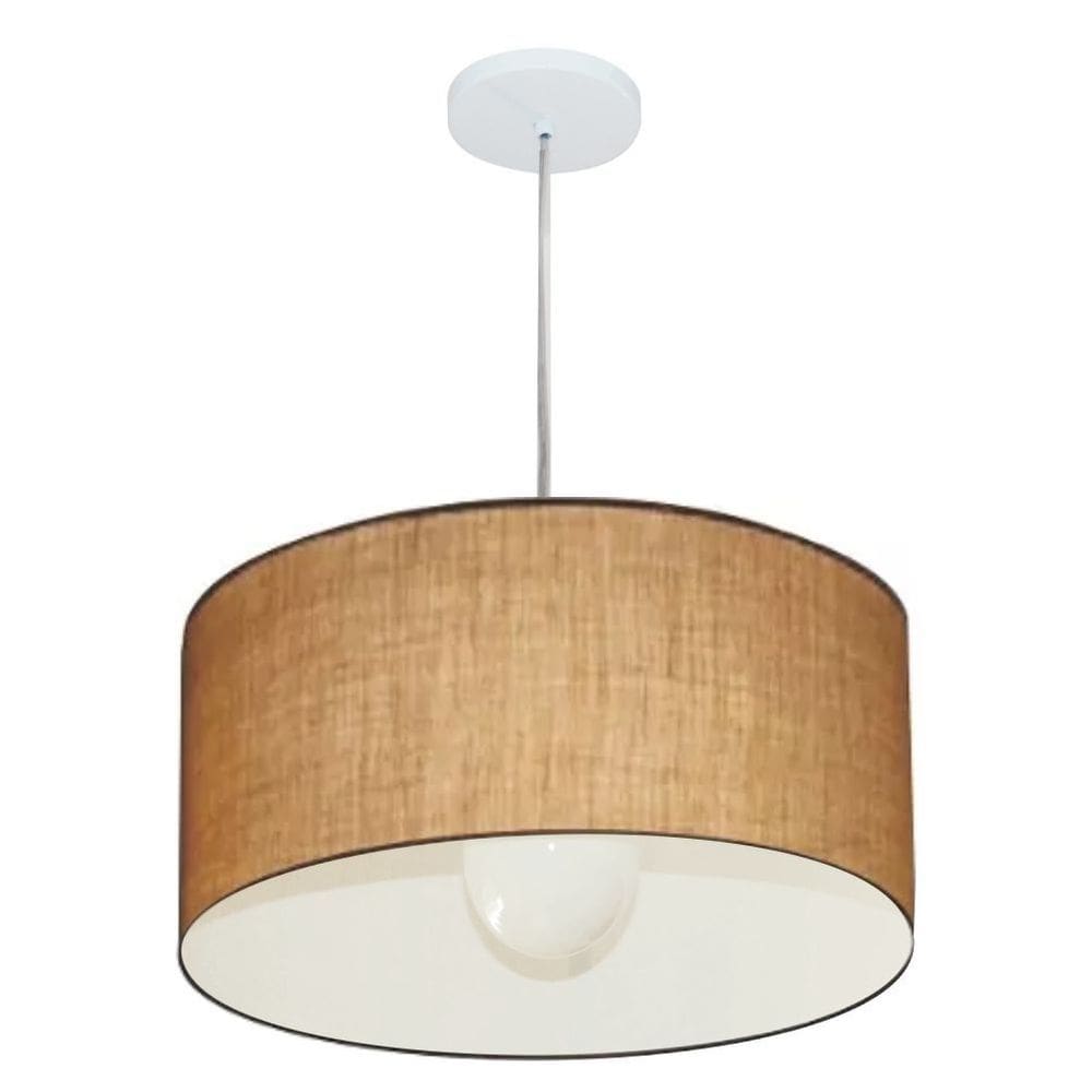Lustre Pendente Cilíndrico Md-4203 Cúpula em Tecido 45x21cm Palha - Bivolt