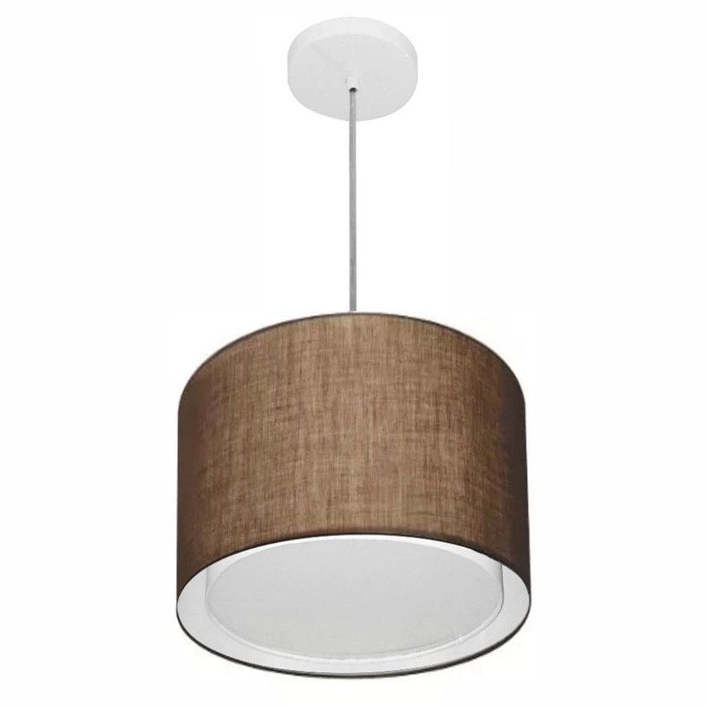 Lustre Pendente Cilíndrico Duplo Md-4285 Cúpula em Tecido 35x30cm Café - Bivolt