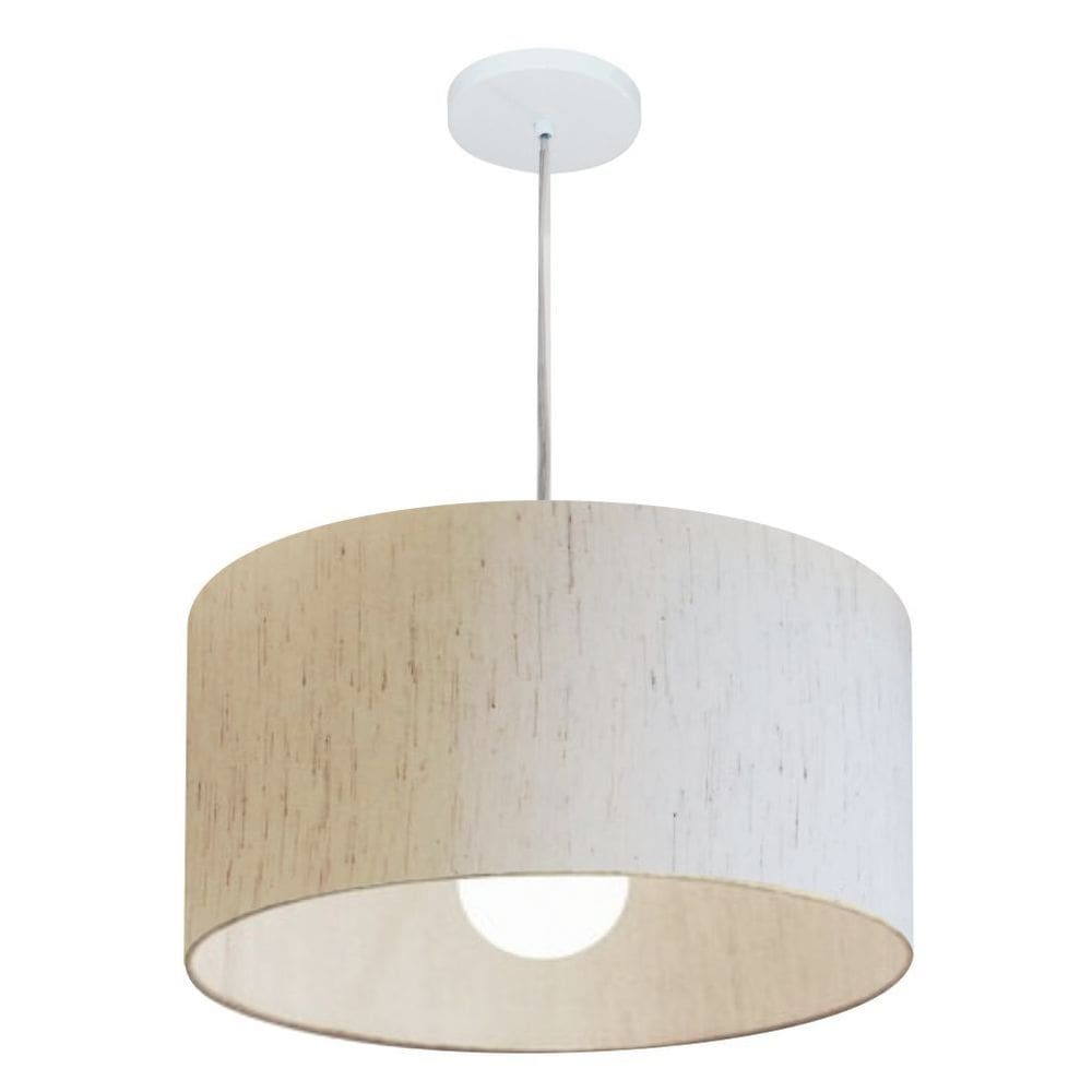 Lustre Pendente Cilíndrico Md-4204 Cúpula em Tecido 45x25cm Linho Bege - Bivolt